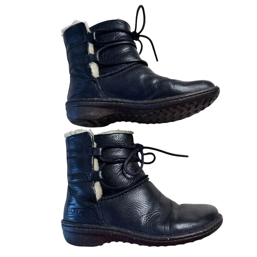 UGG Australia Caspia Black Leather Winter Ankle Boots Size 8